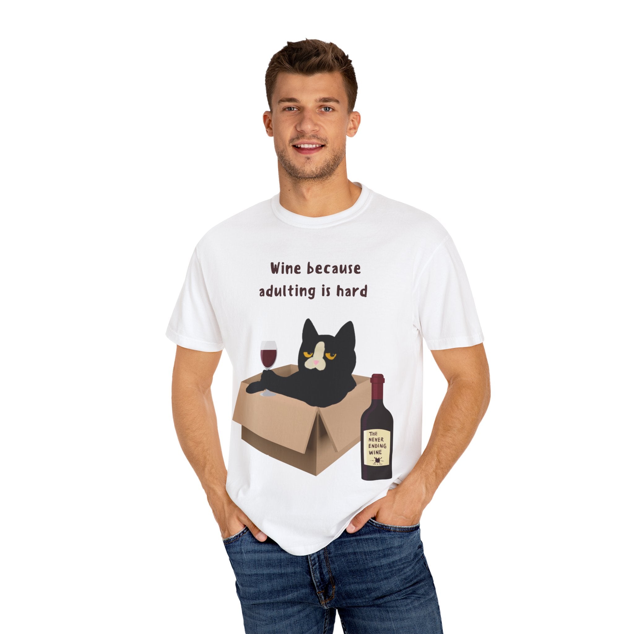 WINE BECAUSE ADULTING IS HARD - PERSONALIZED PET PHOTO T-SHIRT