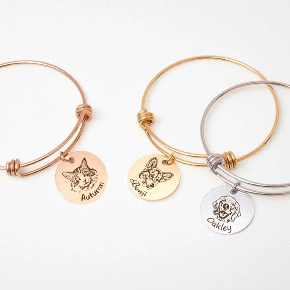 CUSTOM PET PORTRAIT BANGLE – PERSONALIZED JEWELRY FOR PET LOVERS