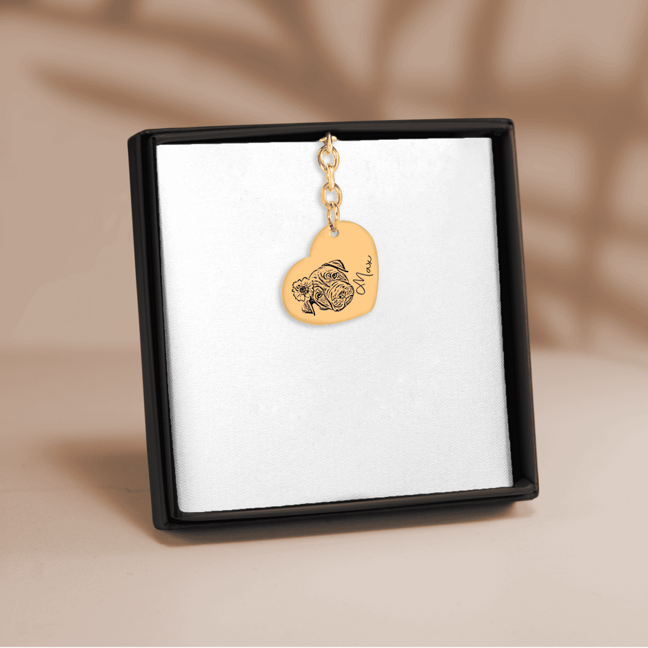 PERSONALIZED PET PROTRAIT HEART KEYCHAIN